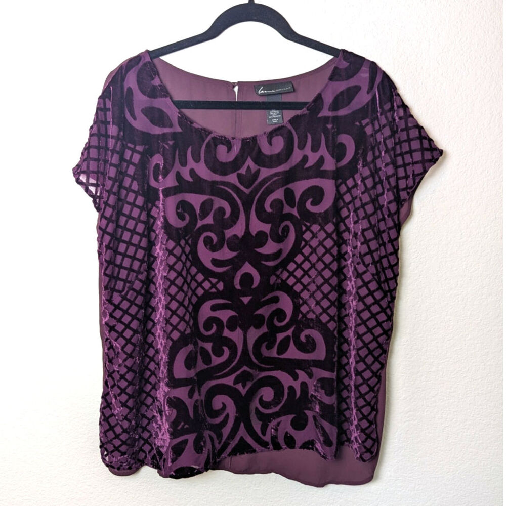 Lane Bryant Burnout Velvet Sheer Purple Top Women 18/20 Church Office Dark Fairy
